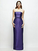 Front View Thumbnail - Grape Strapless Satin Column Dress with Bow-Trimmed Skinny Belt