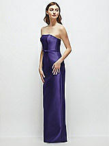 Side View Thumbnail - Grape Strapless Satin Column Dress with Bow-Trimmed Skinny Belt