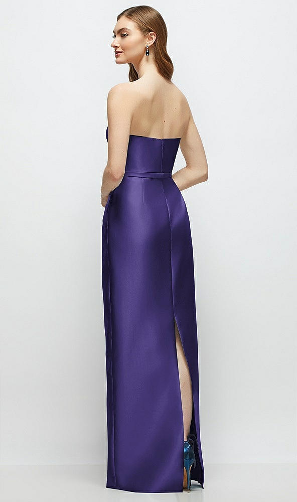 Back View - Grape Strapless Satin Column Dress with Bow-Trimmed Skinny Belt