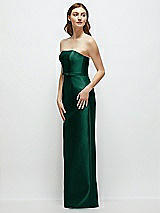 Side View Thumbnail - Hunter Green Strapless Satin Column Dress with Bow-Trimmed Skinny Belt