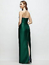 Rear View Thumbnail - Hunter Green Strapless Satin Column Dress with Bow-Trimmed Skinny Belt