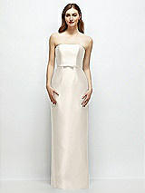 Front View Thumbnail - Ivory Strapless Satin Column Dress with Bow-Trimmed Skinny Belt