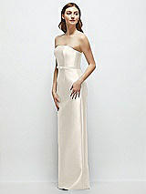 Side View Thumbnail - Ivory Strapless Satin Column Dress with Bow-Trimmed Skinny Belt