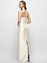 Rear View Thumbnail - Ivory Strapless Satin Column Dress with Bow-Trimmed Skinny Belt