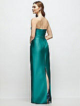 Rear View Thumbnail - Jade Strapless Satin Column Dress with Bow-Trimmed Skinny Belt