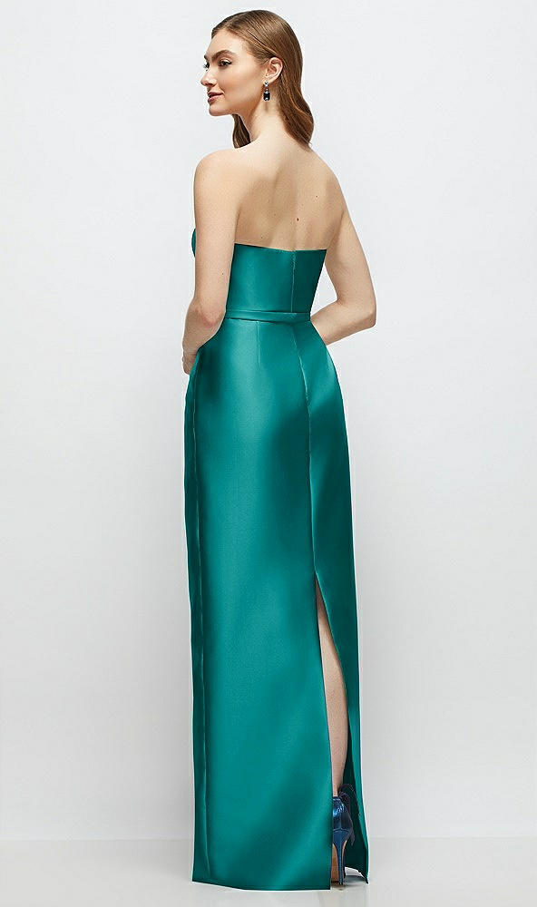 Back View - Jade Strapless Satin Column Dress with Bow-Trimmed Skinny Belt