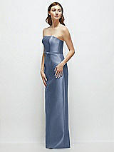 Side View Thumbnail - Larkspur Blue Strapless Satin Column Dress with Bow-Trimmed Skinny Belt