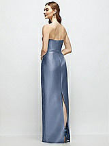 Rear View Thumbnail - Larkspur Blue Strapless Satin Column Dress with Bow-Trimmed Skinny Belt