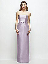 Front View Thumbnail - Lilac Haze Strapless Satin Column Dress with Bow-Trimmed Skinny Belt