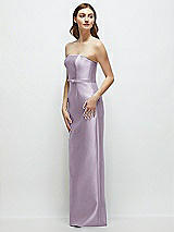 Side View Thumbnail - Lilac Haze Strapless Satin Column Dress with Bow-Trimmed Skinny Belt