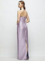 Rear View Thumbnail - Lilac Haze Strapless Satin Column Dress with Bow-Trimmed Skinny Belt