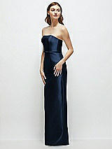 Side View Thumbnail - Midnight Navy Strapless Satin Column Dress with Bow-Trimmed Skinny Belt