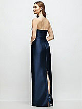 Rear View Thumbnail - Midnight Navy Strapless Satin Column Dress with Bow-Trimmed Skinny Belt