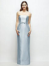 Front View Thumbnail - Mist Strapless Satin Column Dress with Bow-Trimmed Skinny Belt