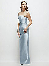 Side View Thumbnail - Mist Strapless Satin Column Dress with Bow-Trimmed Skinny Belt