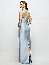 Rear View Thumbnail - Mist Strapless Satin Column Dress with Bow-Trimmed Skinny Belt