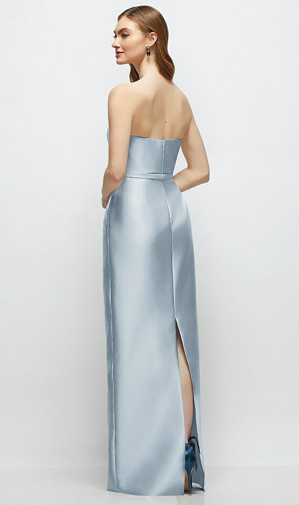 Back View - Mist Strapless Satin Column Dress with Bow-Trimmed Skinny Belt