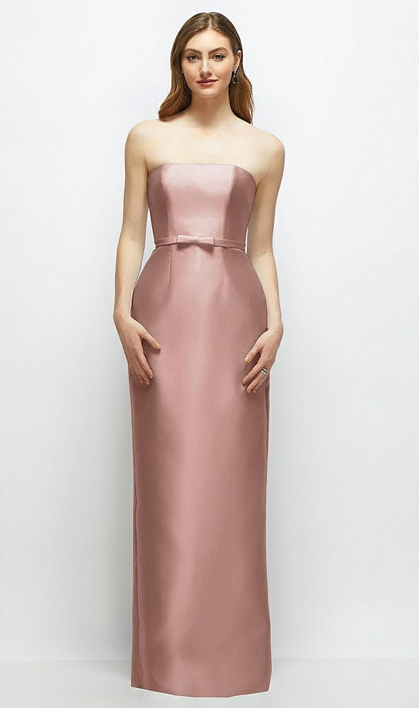 Front View - Neu Nude Strapless Satin Column Dress with Bow-Trimmed Skinny Belt