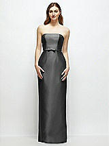 Front View Thumbnail - Pewter Strapless Satin Column Dress with Bow-Trimmed Skinny Belt