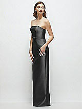 Side View Thumbnail - Pewter Strapless Satin Column Dress with Bow-Trimmed Skinny Belt