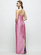 Rear View Thumbnail - Powder Pink Strapless Satin Column Dress with Bow-Trimmed Skinny Belt