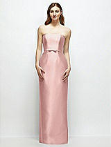 Front View Thumbnail - Rose Strapless Satin Column Dress with Bow-Trimmed Skinny Belt