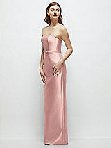 Side View Thumbnail - Rose Strapless Satin Column Dress with Bow-Trimmed Skinny Belt