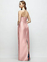 Rear View Thumbnail - Rose Strapless Satin Column Dress with Bow-Trimmed Skinny Belt