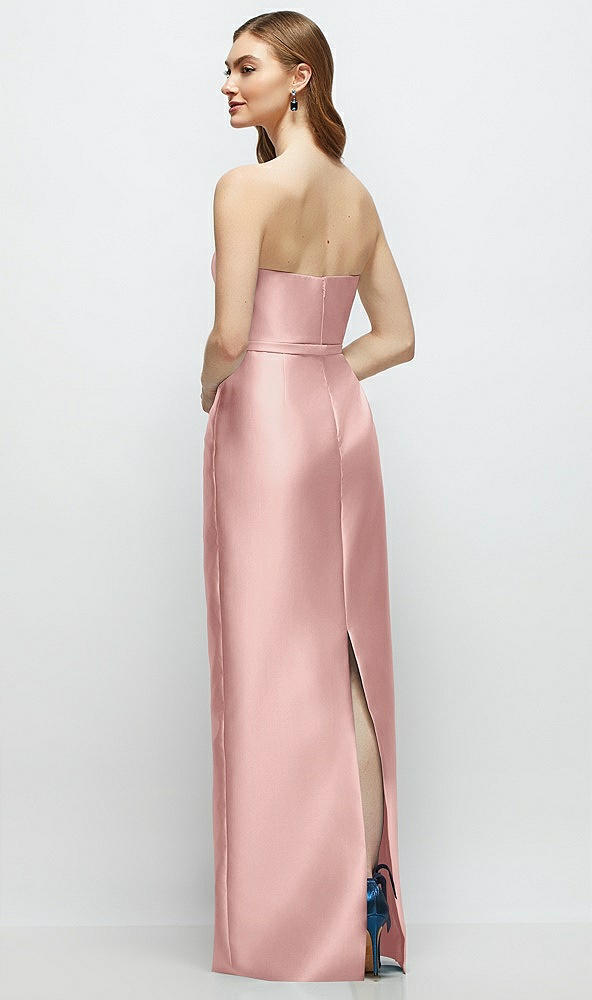 Back View - Rose Strapless Satin Column Dress with Bow-Trimmed Skinny Belt