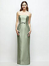 Front View Thumbnail - Sage Strapless Satin Column Dress with Bow-Trimmed Skinny Belt