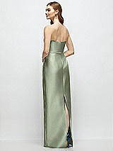 Rear View Thumbnail - Sage Strapless Satin Column Dress with Bow-Trimmed Skinny Belt