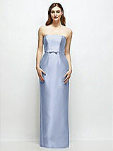 Front View Thumbnail - Sky Blue Strapless Satin Column Dress with Bow-Trimmed Skinny Belt