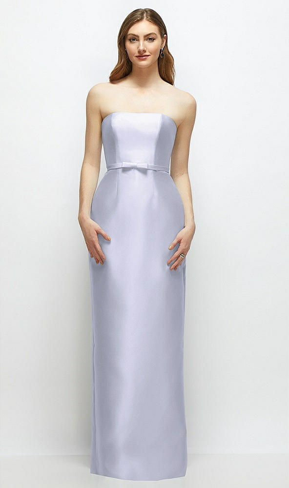 Front View - Silver Dove Strapless Satin Column Dress with Bow-Trimmed Skinny Belt