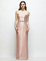 Front View Thumbnail - Toasted Sugar Strapless Satin Column Dress with Bow-Trimmed Skinny Belt