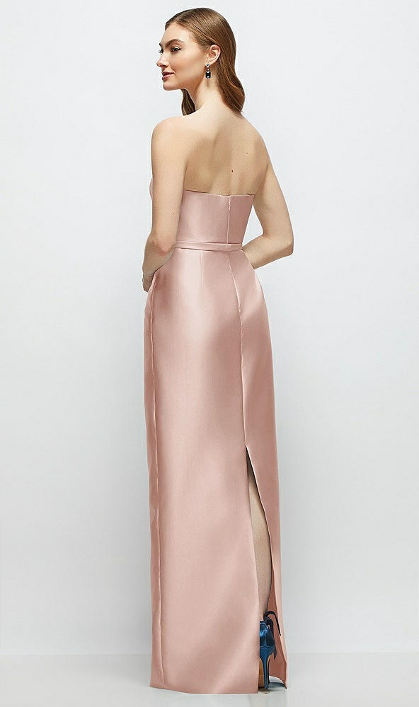 Back View - Toasted Sugar Strapless Satin Column Dress with Bow-Trimmed Skinny Belt