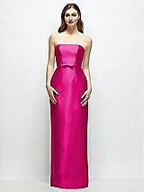 Front View Thumbnail - Think Pink Strapless Satin Column Dress with Bow-Trimmed Skinny Belt