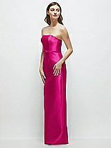 Side View Thumbnail - Think Pink Strapless Satin Column Dress with Bow-Trimmed Skinny Belt