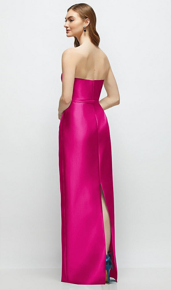 Back View - Think Pink Strapless Satin Column Dress with Bow-Trimmed Skinny Belt