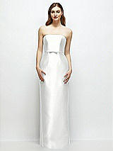 Front View Thumbnail - White Strapless Satin Column Dress with Bow-Trimmed Skinny Belt