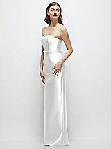 Side View Thumbnail - White Strapless Satin Column Dress with Bow-Trimmed Skinny Belt