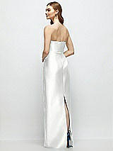 Rear View Thumbnail - White Strapless Satin Column Dress with Bow-Trimmed Skinny Belt