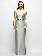 Front View Thumbnail - Willow Green Strapless Satin Column Dress with Bow-Trimmed Skinny Belt