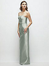 Side View Thumbnail - Willow Green Strapless Satin Column Dress with Bow-Trimmed Skinny Belt