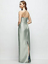 Rear View Thumbnail - Willow Green Strapless Satin Column Dress with Bow-Trimmed Skinny Belt