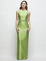 Front View Thumbnail - Mojito Bateau Neck Satin Column Dress with Bow-Trimmed Skinny Belt