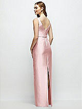 Rear View Thumbnail - Ballet Pink Bateau Neck Satin Column Dress with Bow-Trimmed Skinny Belt