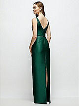 Rear View Thumbnail - Hunter Green Bateau Neck Satin Column Dress with Bow-Trimmed Skinny Belt