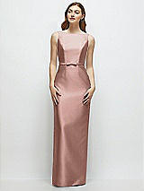 Front View Thumbnail - Neu Nude Bateau Neck Satin Column Dress with Bow-Trimmed Skinny Belt