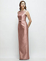 Side View Thumbnail - Neu Nude Bateau Neck Satin Column Dress with Bow-Trimmed Skinny Belt