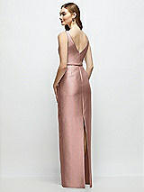 Rear View Thumbnail - Neu Nude Bateau Neck Satin Column Dress with Bow-Trimmed Skinny Belt